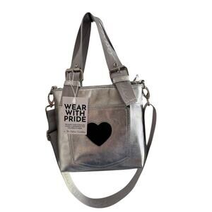 Betsey Johnson Silver Metallic Black Heart Handbag Purse